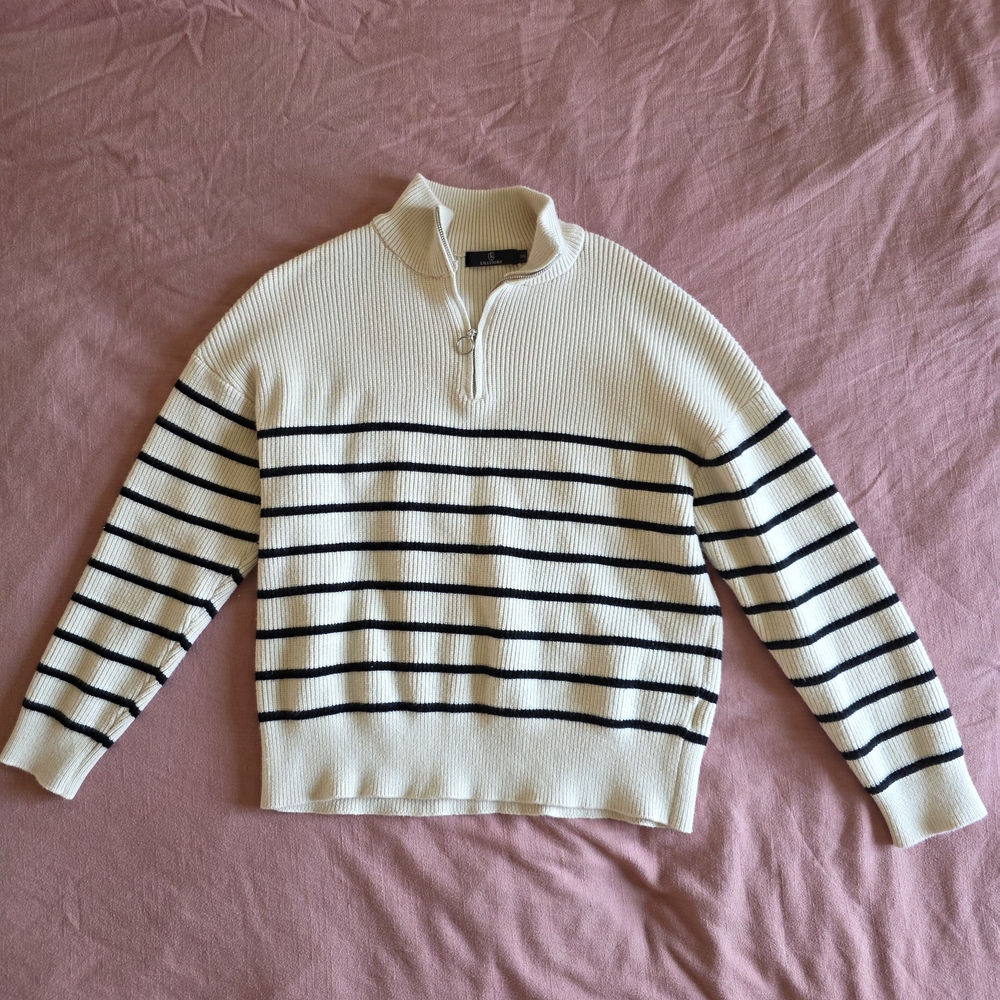 Lillusory Cream Quarter-Zip Stripe Sweater